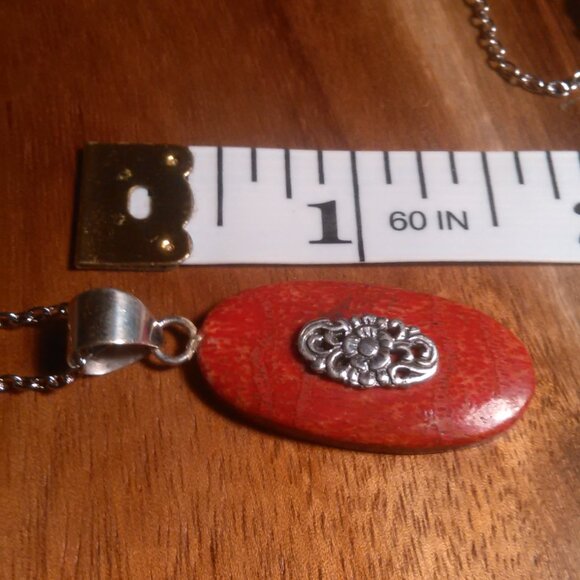 Red Sponge Coral Sterling Silver Pendant Stainless Steel Necklace - Picture 5 of 10